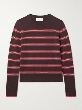 La Ligne Lean Lines Brown and Red Stripe Crewneck Sweater